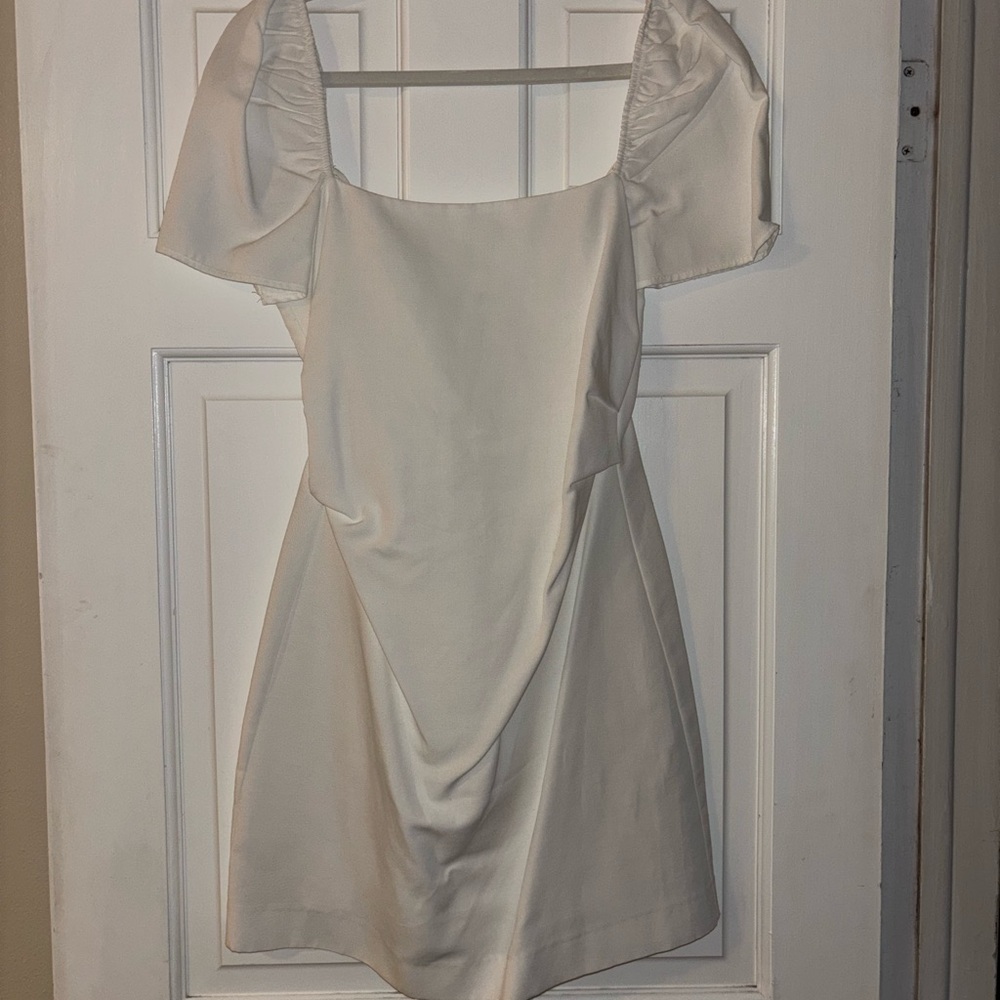 Zara White Ruched Puff Sleeve Mini Dress
